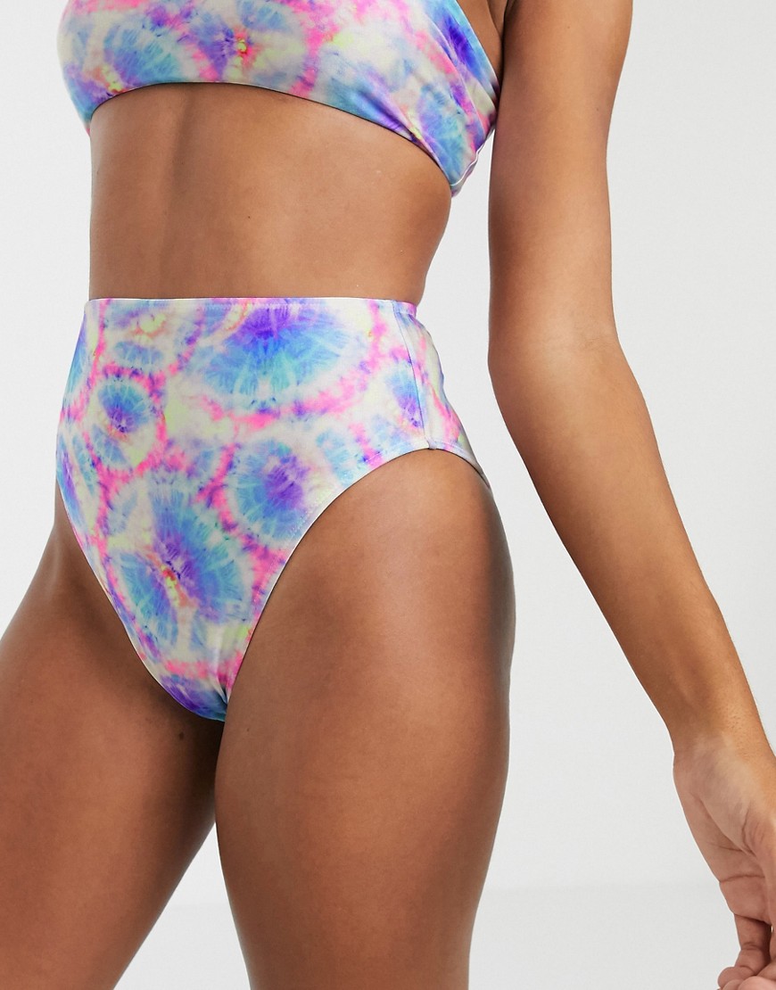 ASOS DESIGN mix and match high leg high waist bikini bottom in neon tie dye