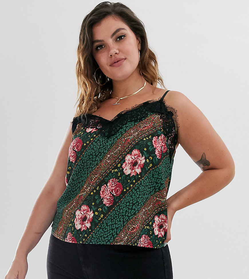 Outrageous Fortune Plus lace trim cami top in scarf print