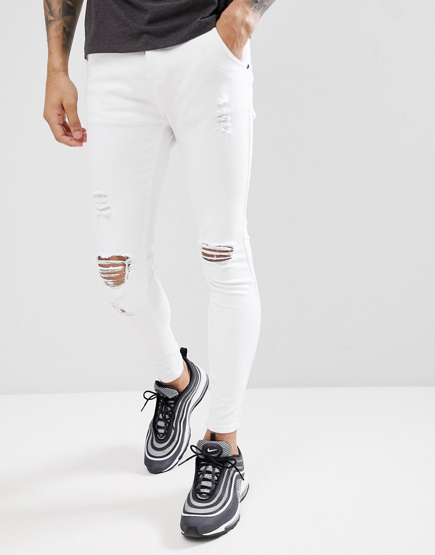 SikSilk Skinny Fit Jeans In White With Distressing - White