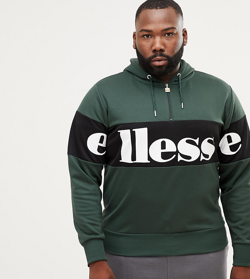 ellesse panel logo hoodie with 1/4 zip in green
