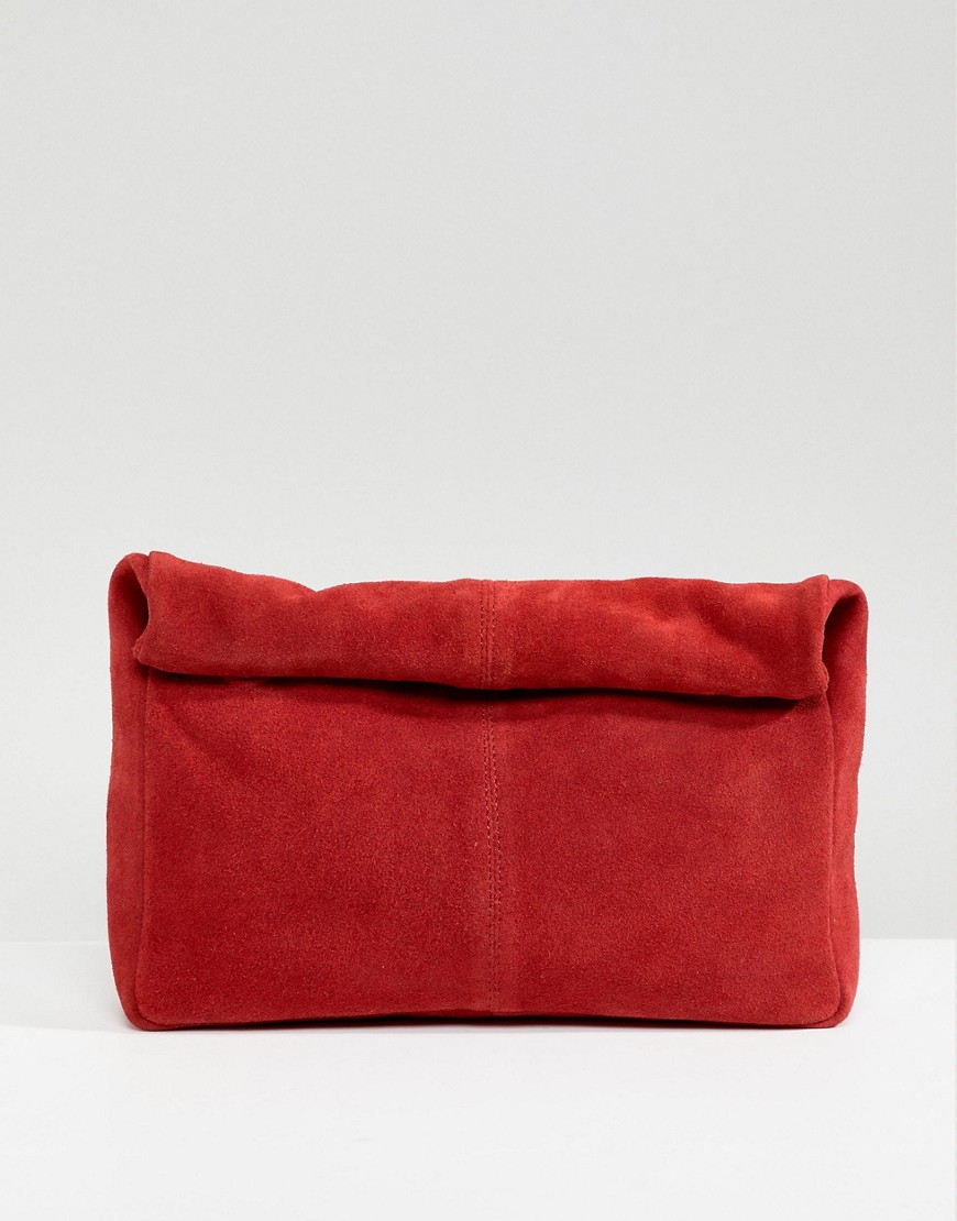 ASOS DESIGN suede soft roll top clutch bag - Red