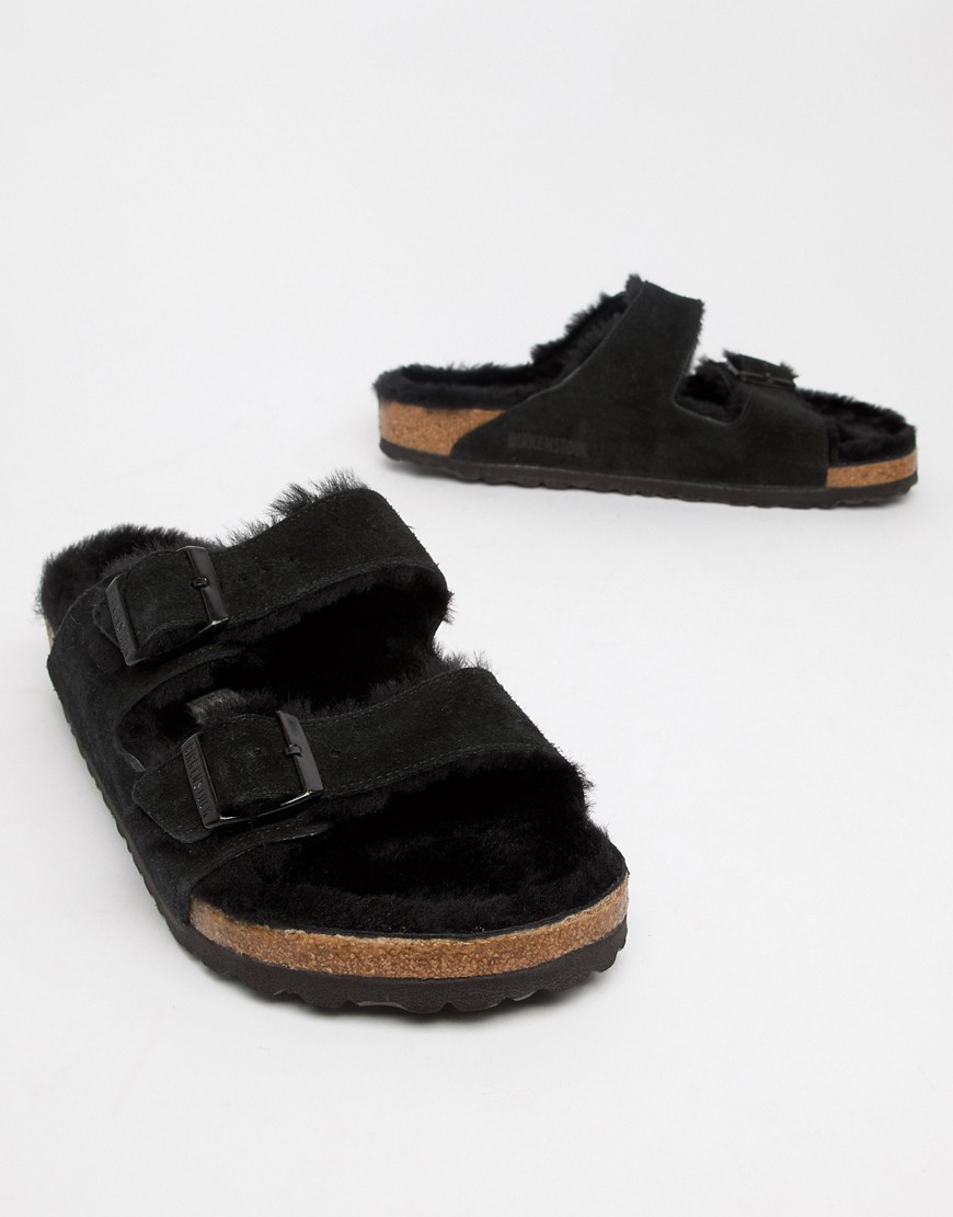 Birkenstock Arizona wool lined sandals in all black