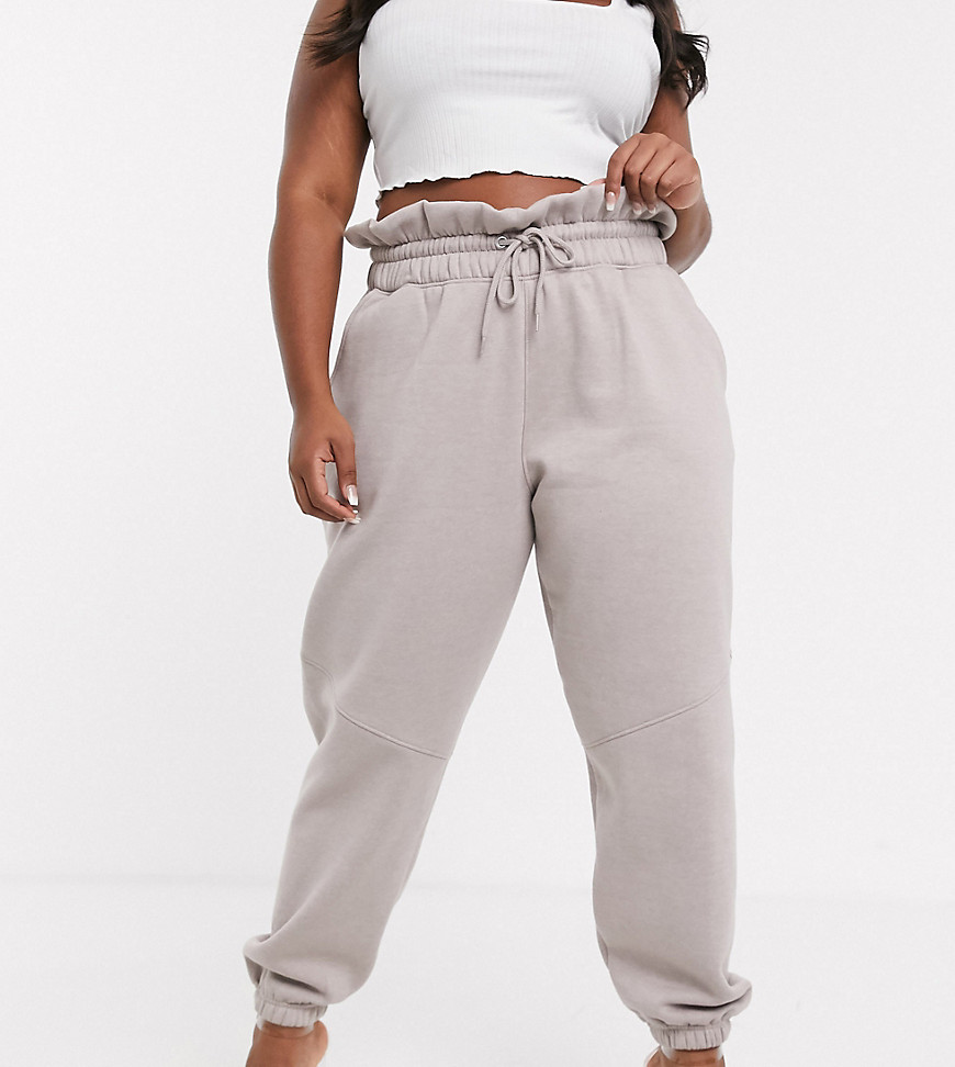 Missguided Plus paperbag waist joggers in grey