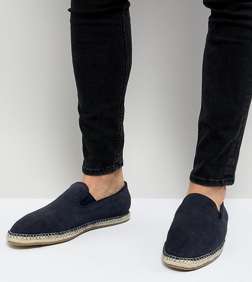 Frank Wright Wide Fit Slip On Espadrilles In Navy Suede