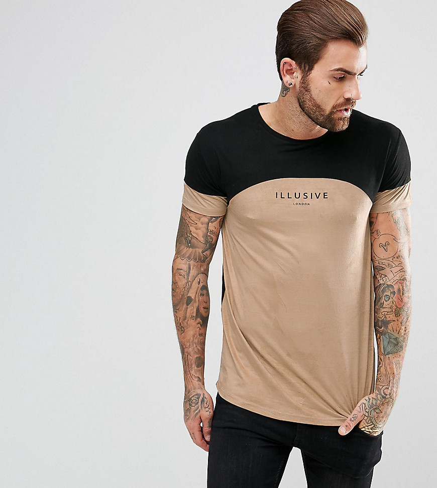 Illusive London Muscle T-Shirt In Stone Suedette - Stone