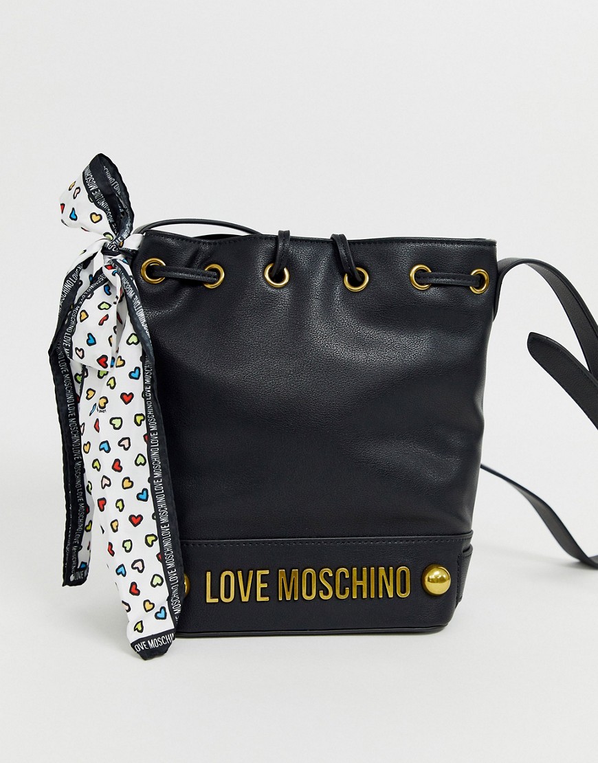 Love Moschino black bucket bag with scarf bow