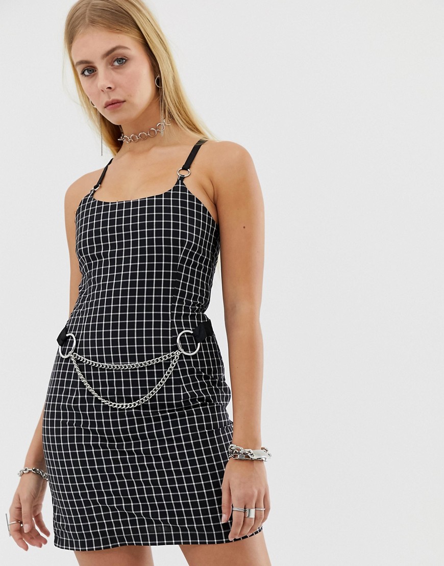 The Ragged Priest check mini dress with chain detail