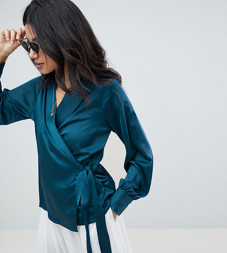 Missguided Tall Tie Side Wrap Blouse - Teal