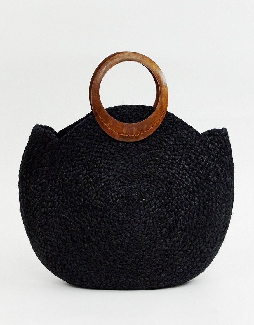 Accessorize summer straw bag in black with interest handle