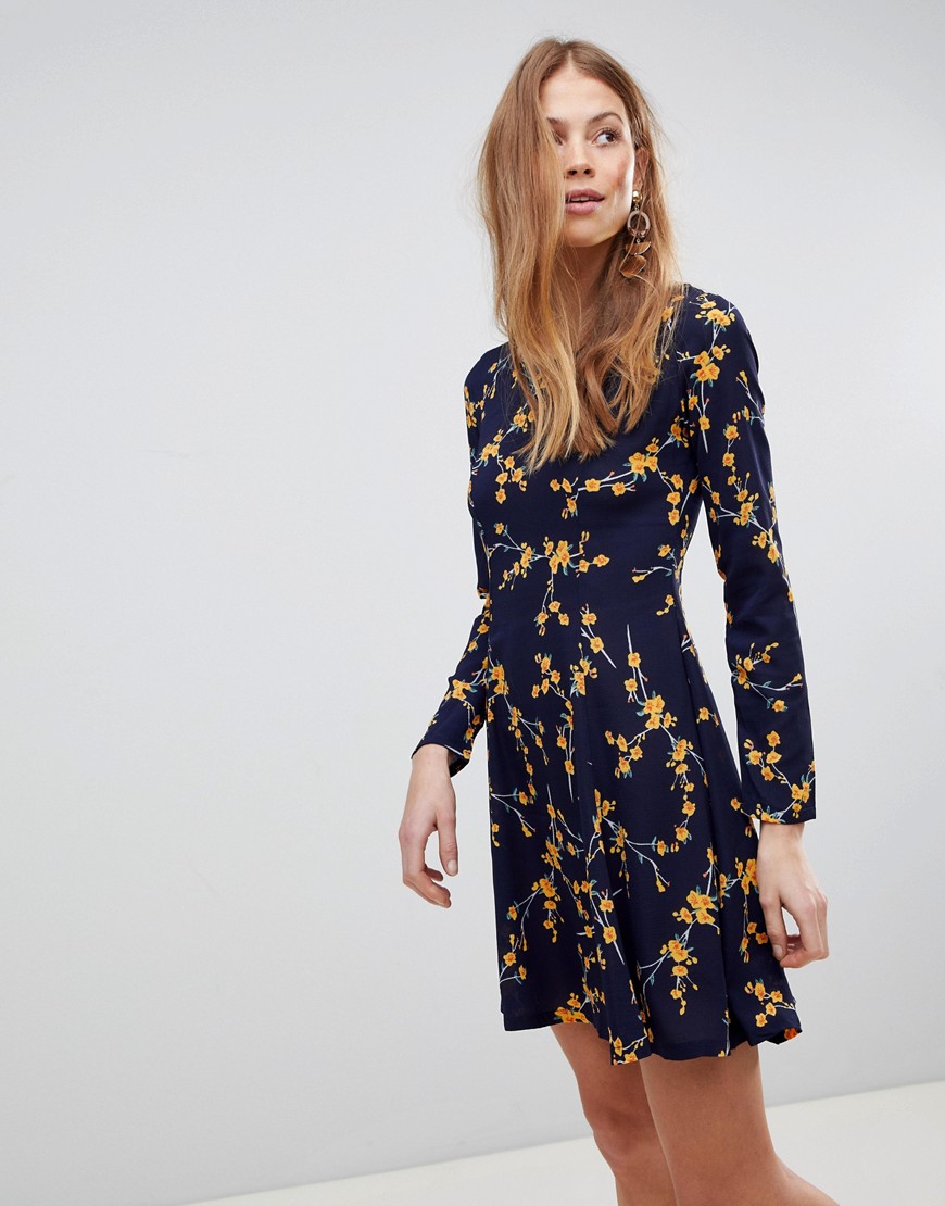 QED London Floral Swing Dress - Navy