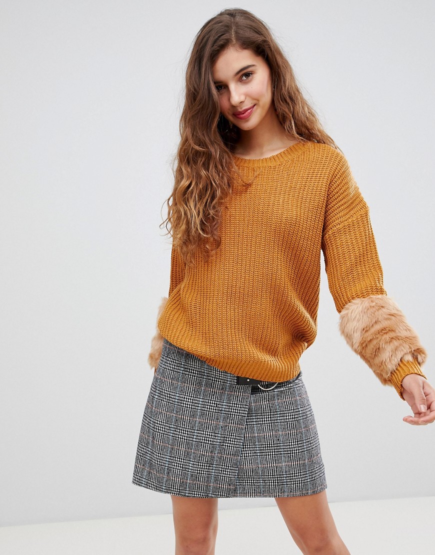 Willow & Paige oversized cable knit jumper with faux fur cuffs