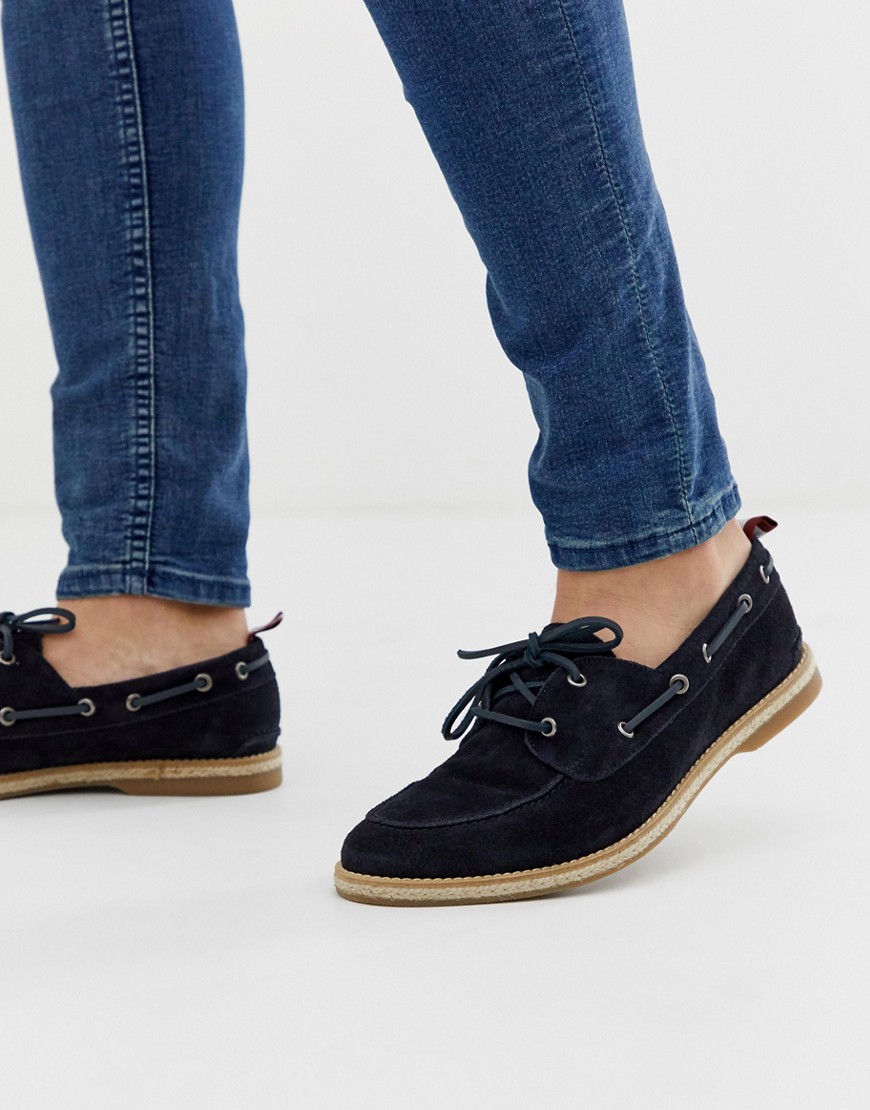 ASOS DESIGN boat shoes in navy suede with natural jute sole