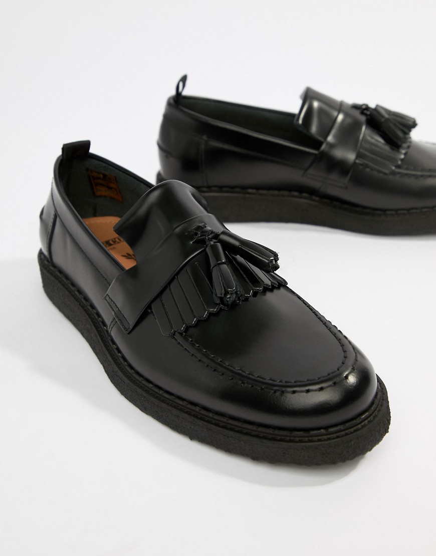 Fred Perry George Cox tassle leather loafers in black