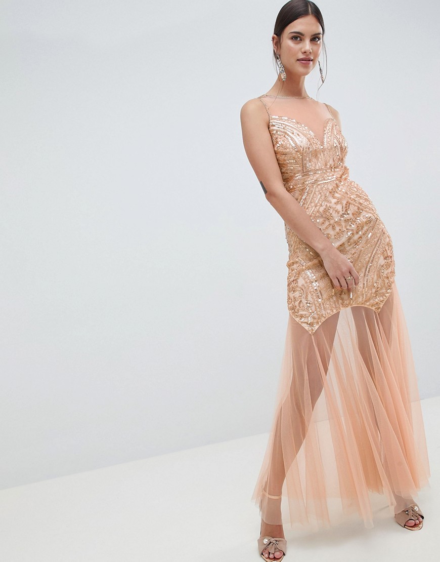 C By Cubic Sequin Fish Tail Maxi Dress