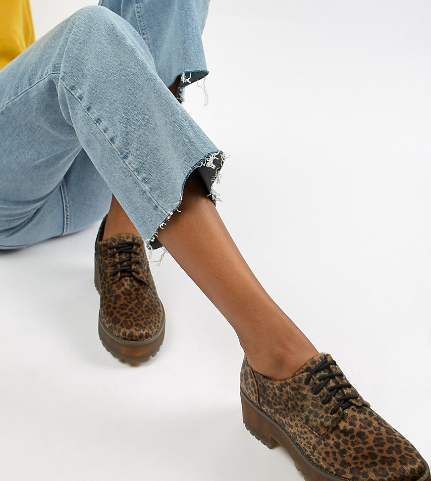 Monki leopard print pony hair lace up brogues in brown