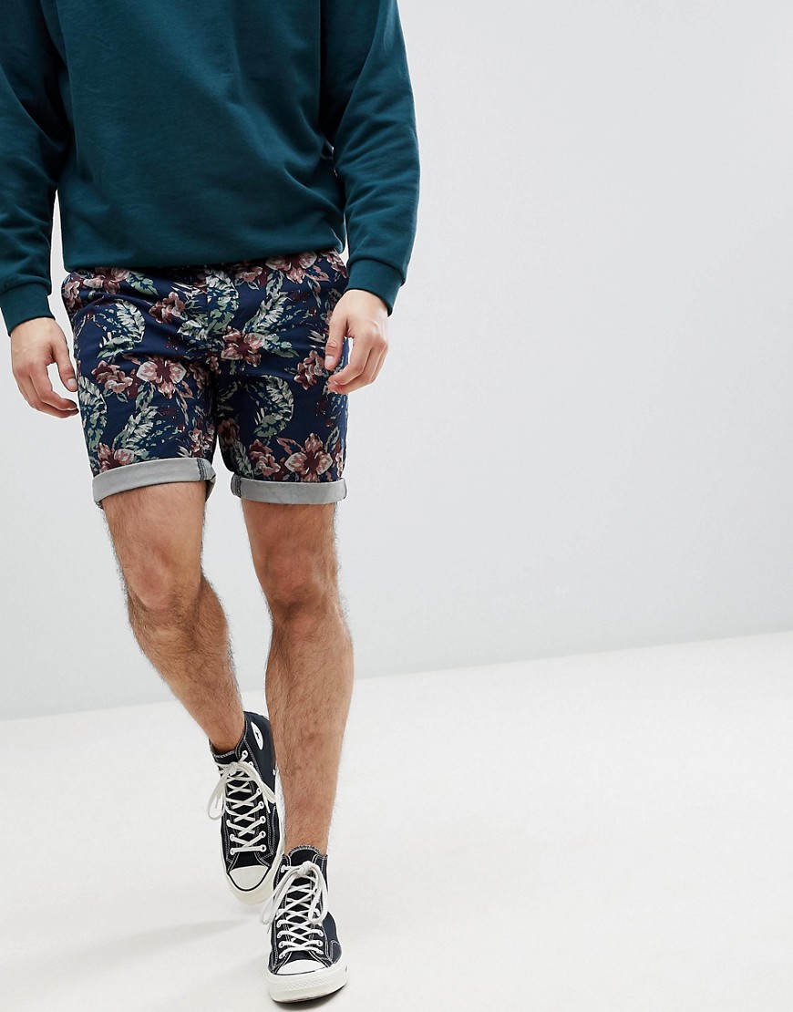 Jack & Jones Chino Shorts In Floral Print - Navy blazer