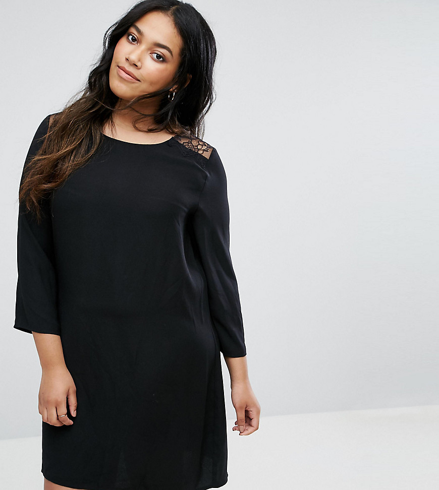 Yumi Plus Swing Dress With Lace Insert And Flare Sleeves