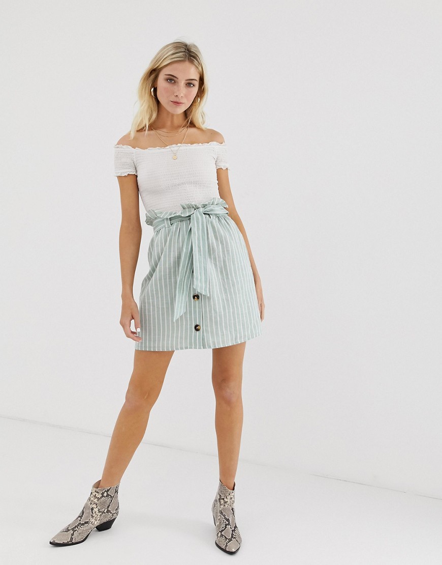 Glamorous mini skirt with paperbag waist in natural stripe