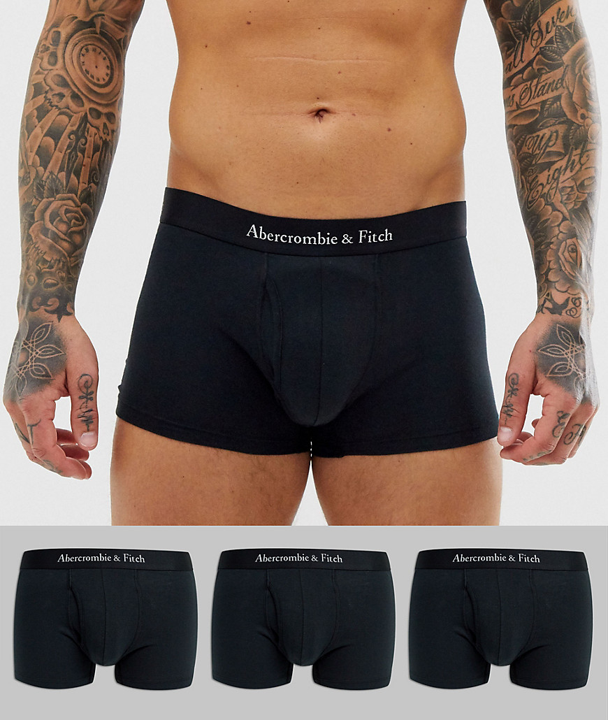 Abercrombie & Fitch 3 pack logo waistband trunks in black