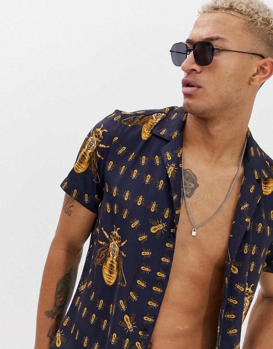 Hermano co-ord revere collar shirt with bee print