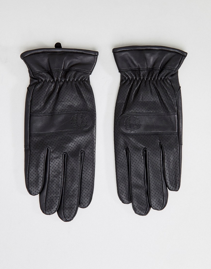 Черные кожаные перчатки с перфорацией Fred Perry - Черный 