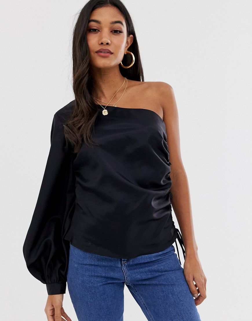 ASOS DESIGN asymmetric top with ruched side