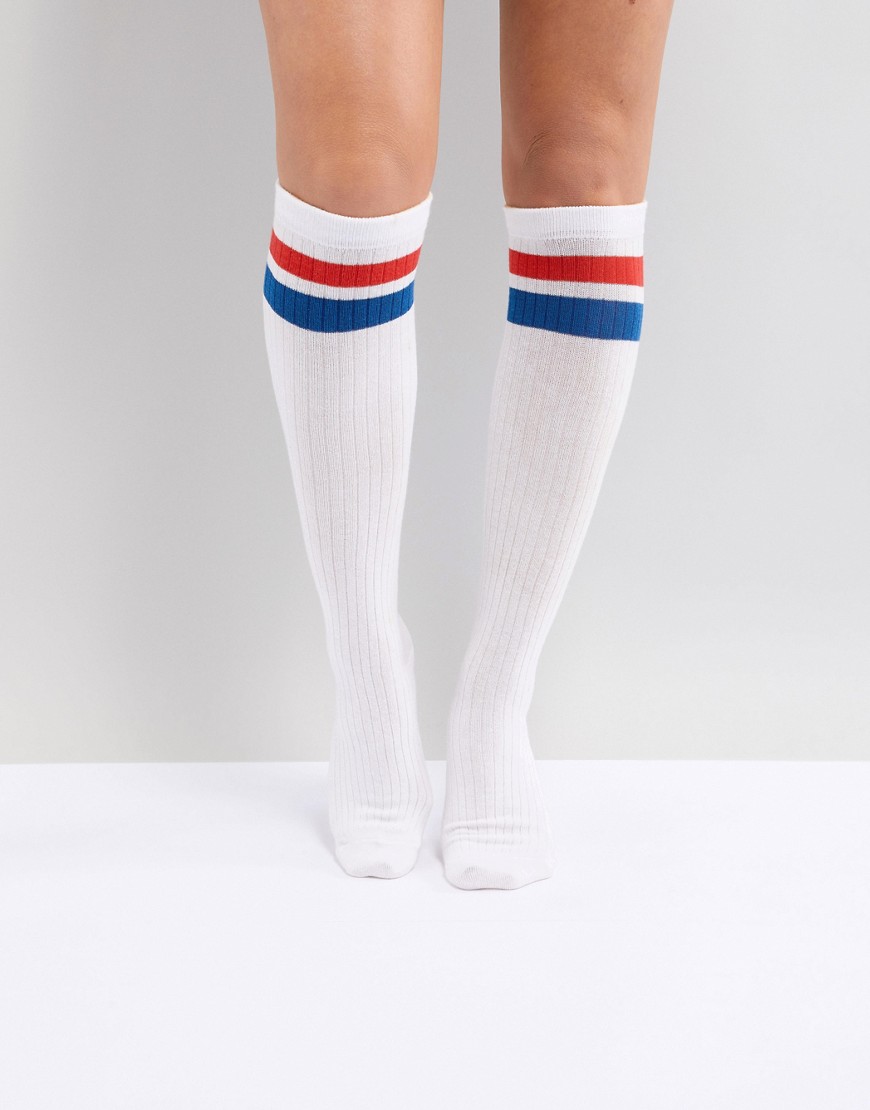 Monki Knee High Sport Sock - White