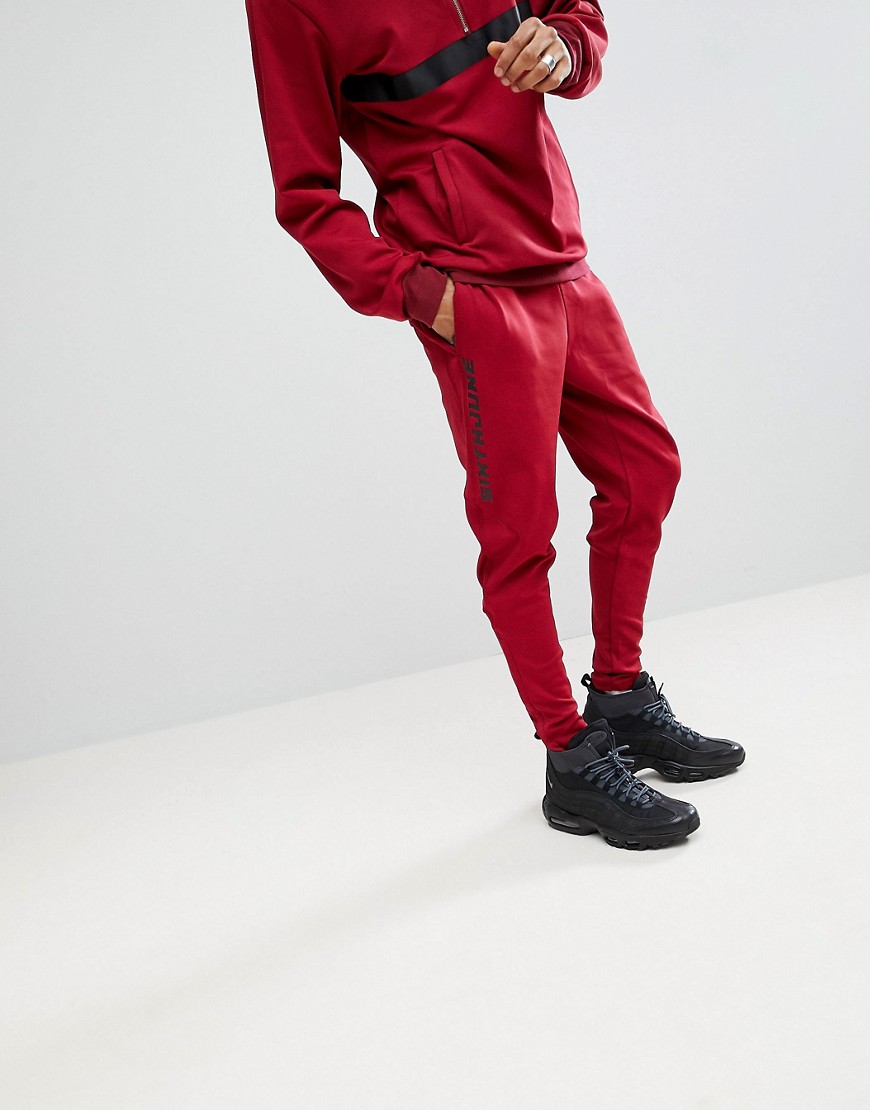 Sixth June Skinny Track Joggers In Burgundy With Side Stripe - Red