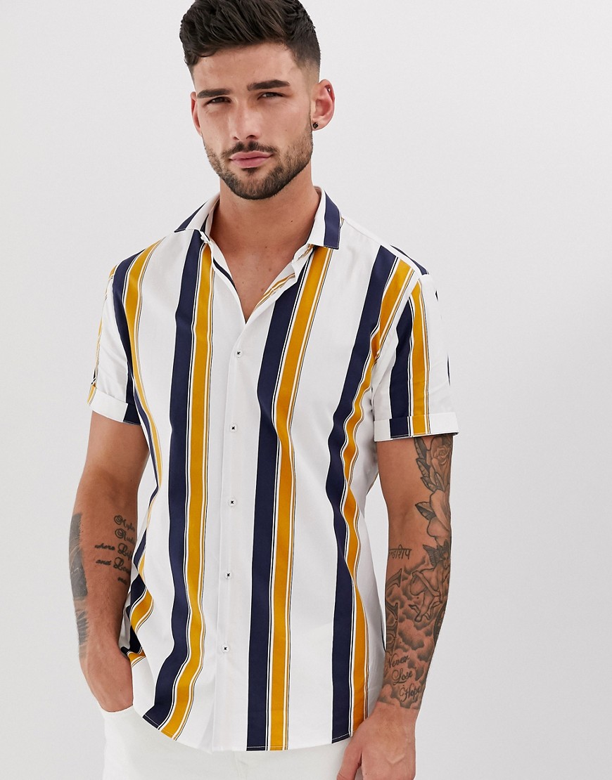 River Island short sleeve shirt with yellow & navy stripe