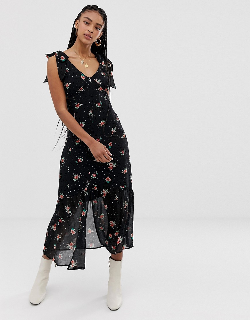 Wild Honey midi dress with frill detail in floral