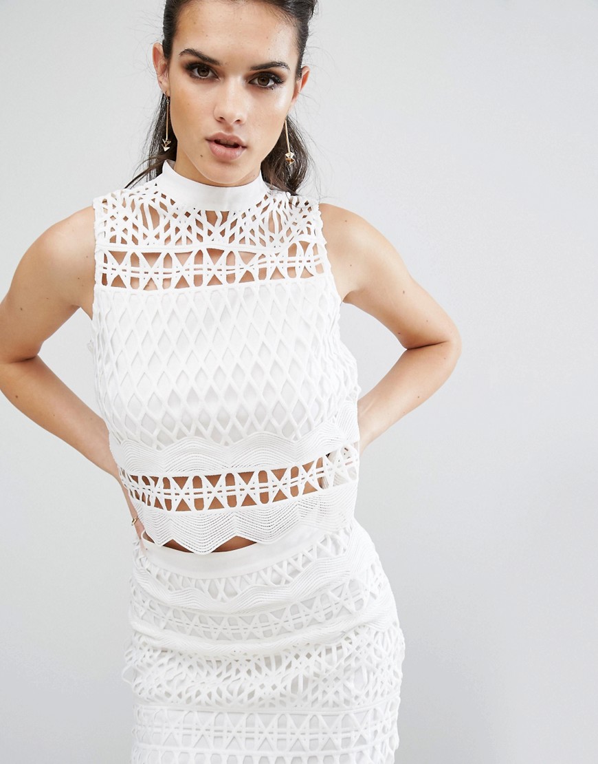 Kendall  Kylie Sleeveless Crochet Top - White