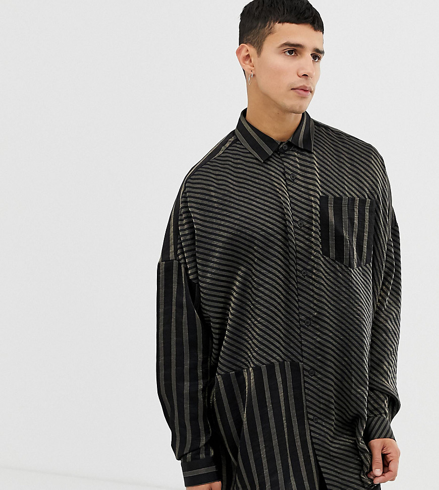 COLLUSION metallic oversized stripe shirt in black and gold