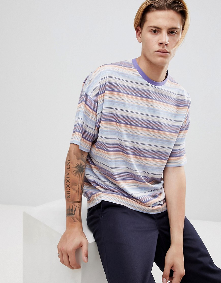 Asos Design Oversized T-shirt With Retro Fine Stripe-multi