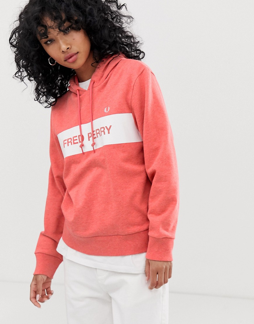 Fred Perry Logo Stripe Hoodie In Red