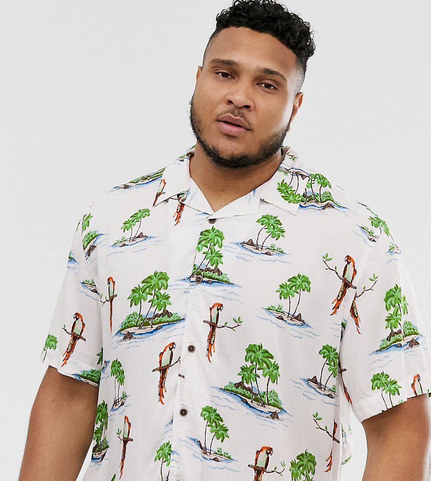 Only & Sons tropical print short sleeve shirt in white
