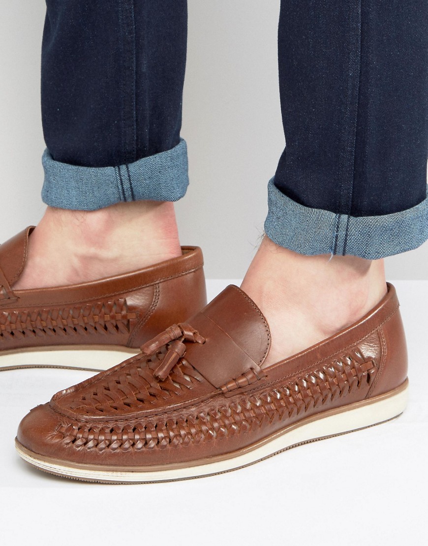 Red Tape Woven Tassel Loafers In Brown Leather