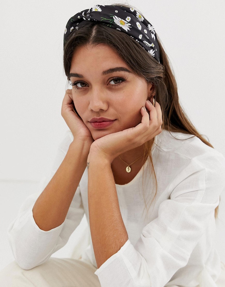 ASOS DESIGN headband with knot front in daisy print