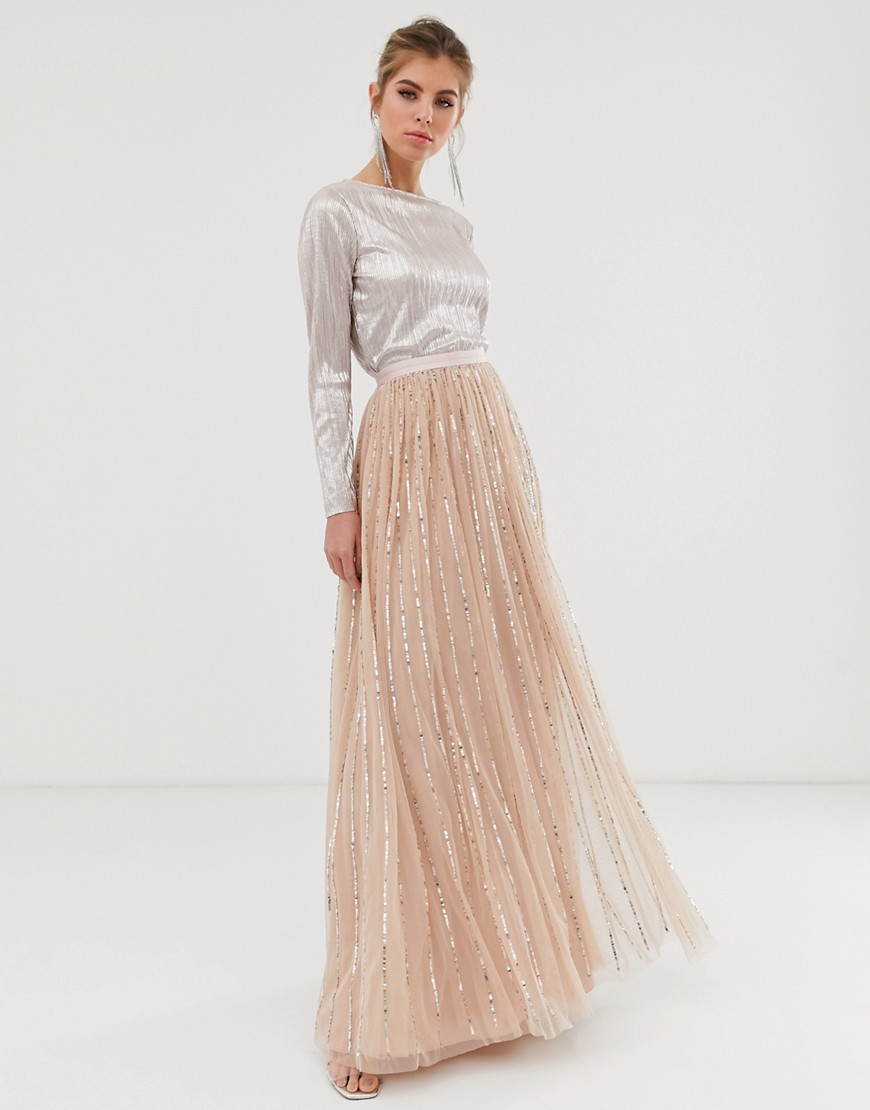 Needle & Thread shimmer sequin maxi skirt in rose