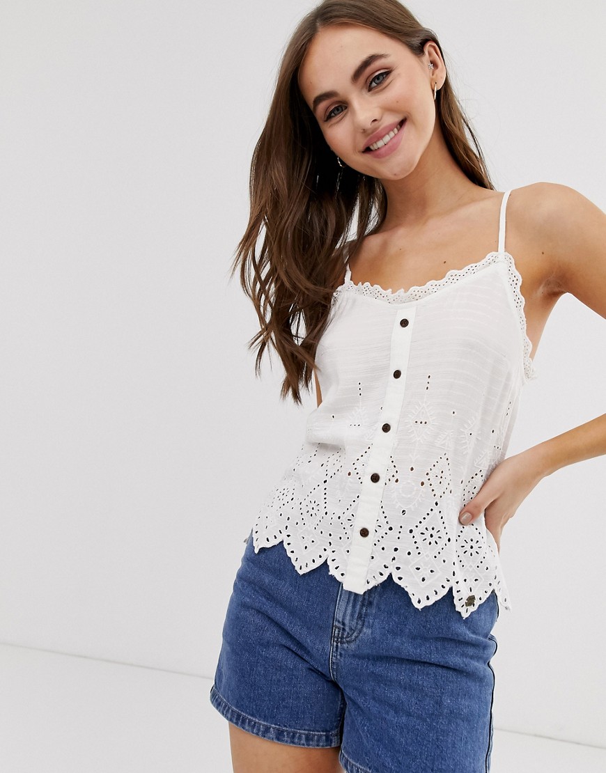 Superdry button through cami top with lace trim