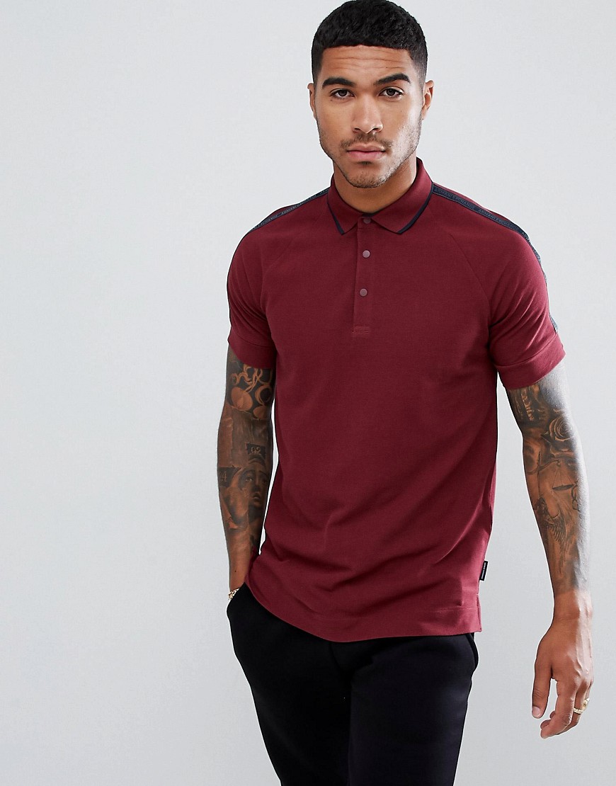 Armani Exchange polo with taped sleeves in burgundy