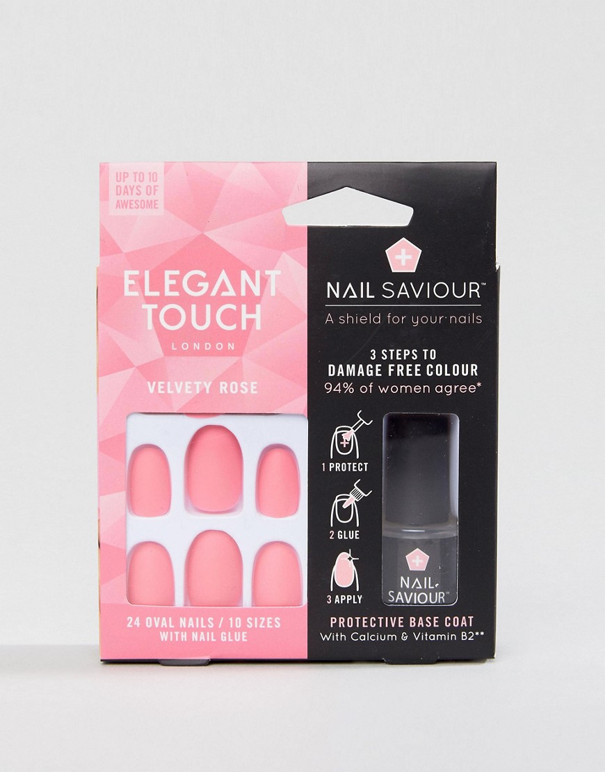 Elegant Touch Nail Saviour Almond Velvety Rose Matte False Nails