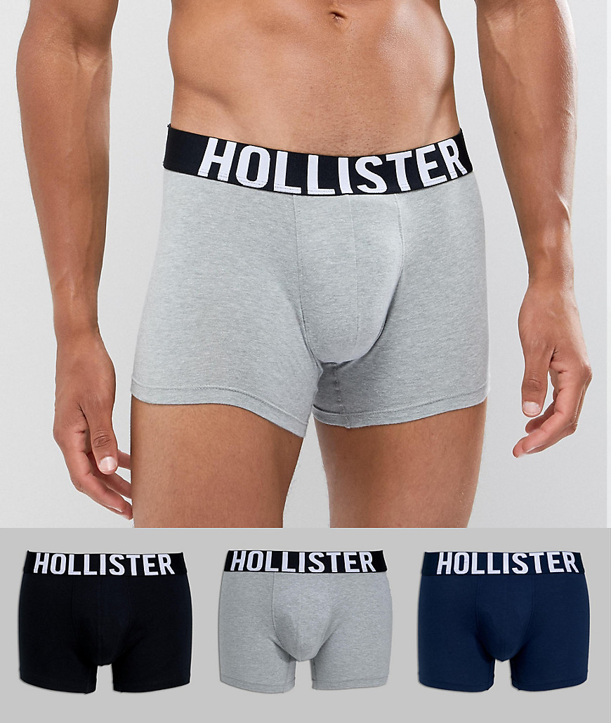 Hollister 3 pack basic trunks logo waistband in black/navy/grey - Black / navy/grey