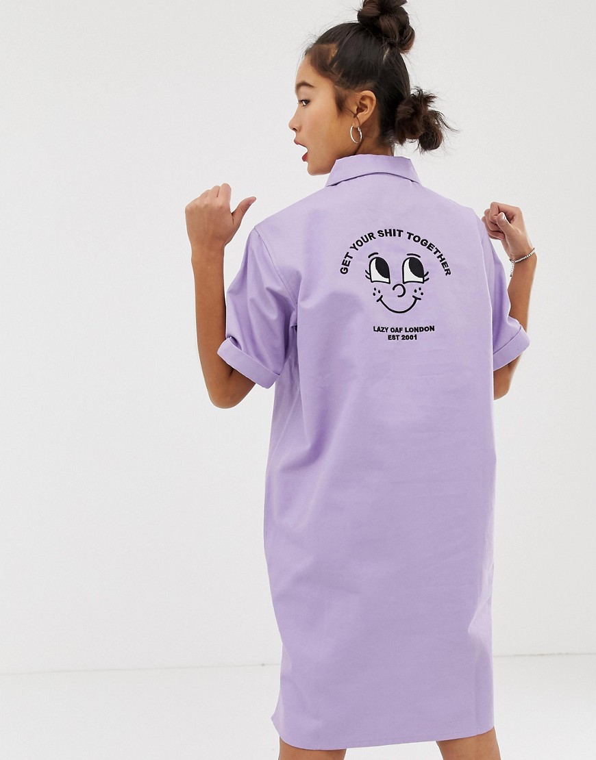 Lazy Oaf relaxed shirt dress with zip collar