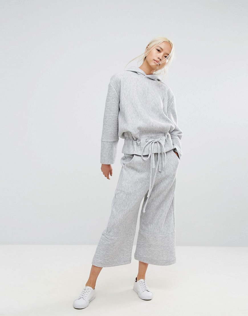 House Of Sunny Wide Leg Cropped Trousers In Rib Co-Ord - Grey