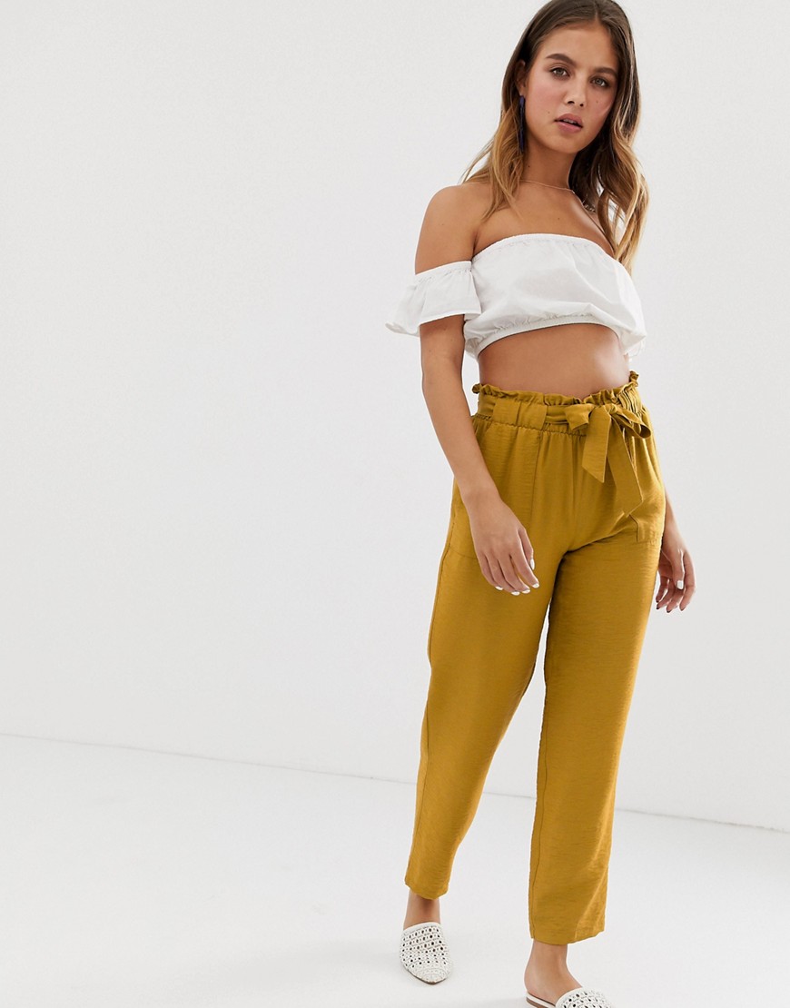 New Look tie waist trousers in yellow