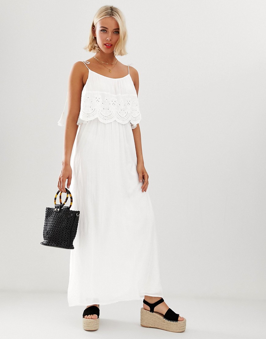 Brave Soul broderie anglais maxi dress in white