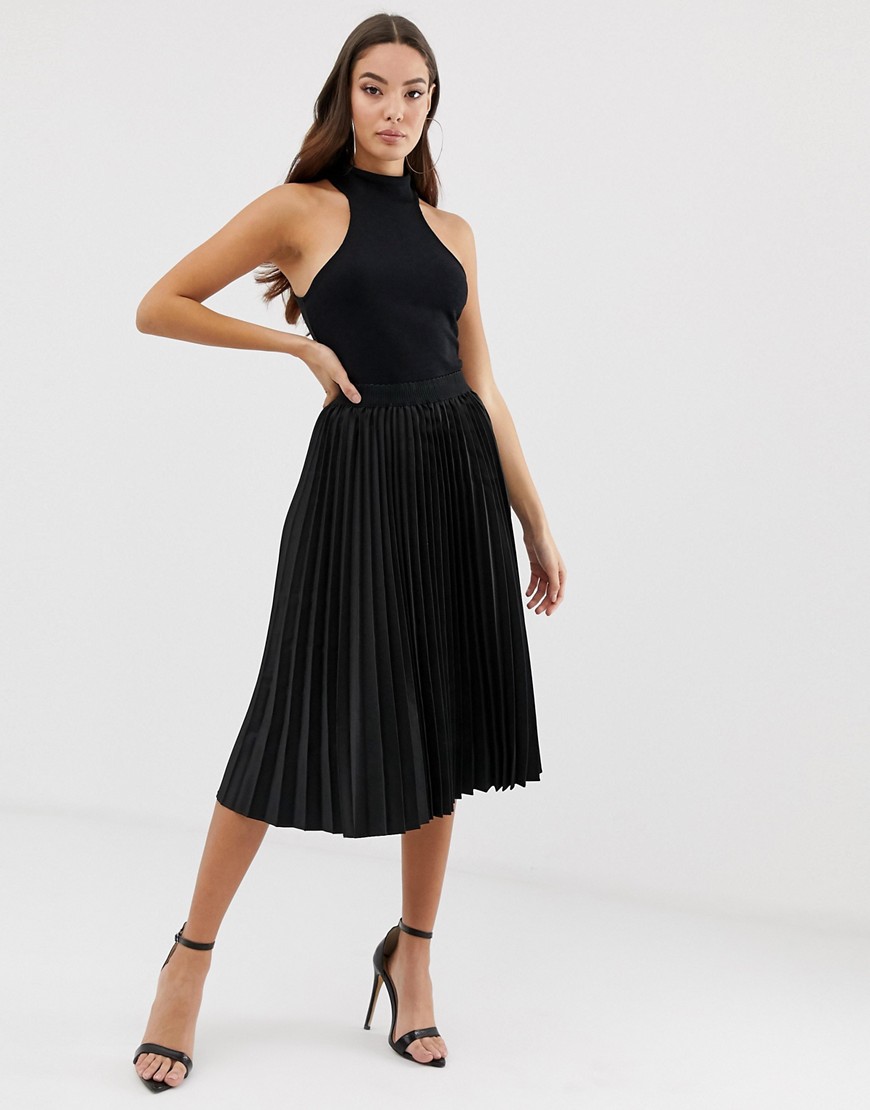 Outrageous Fortune midi pleated skirt in black