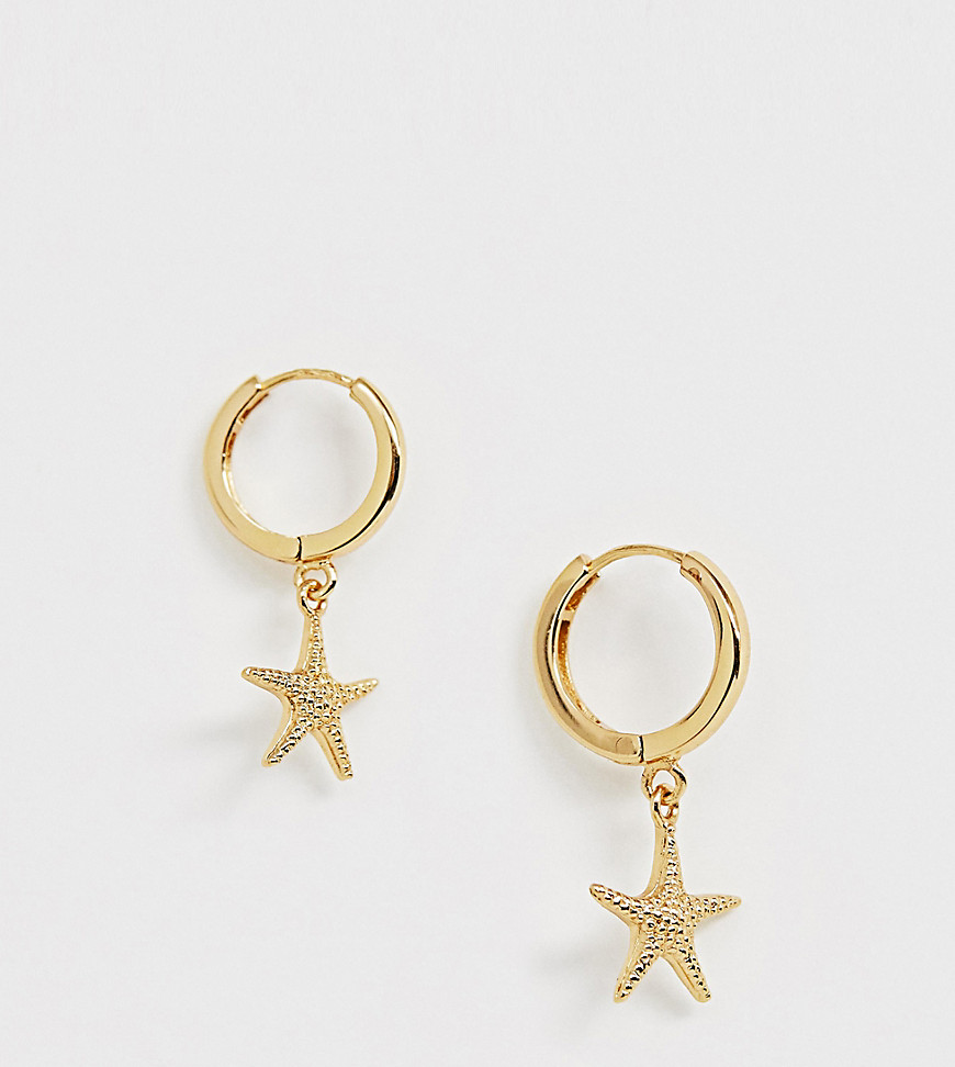 Orelia gold plated starfish drop huggie hoop earrings