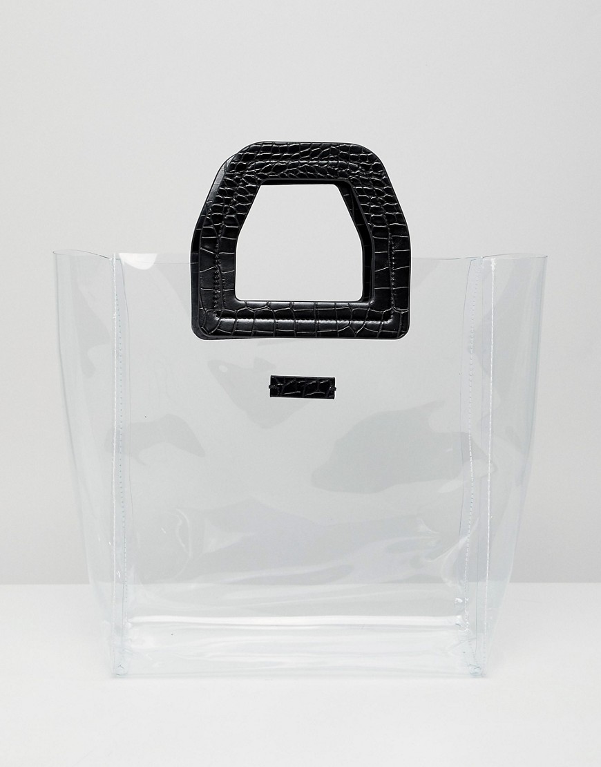 Mango clear top handle bag in black - Black