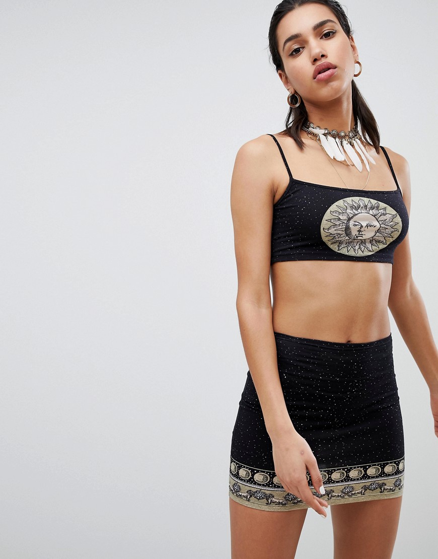 Motel Cami Crop Top With Sun Print Co-Ord